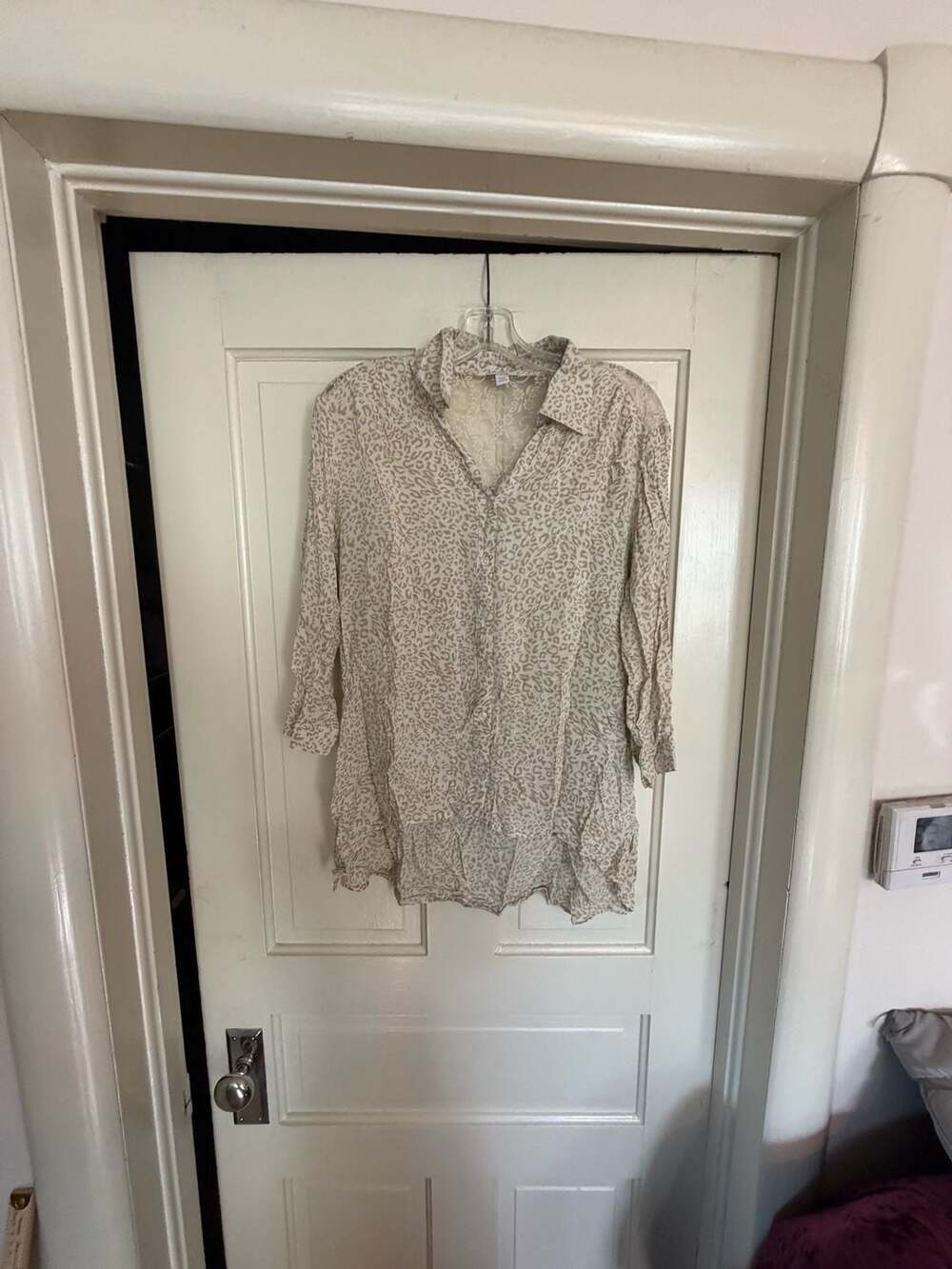 Relativity Women's Leopard Print Button Down Shirt Dress with Lace Back Detail